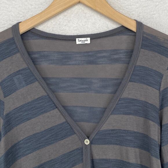 SPLENDID Cardigan L Striped V-Neck Button Front Long Sleeve Cotton Jersey Gray - Picture 3 of 11